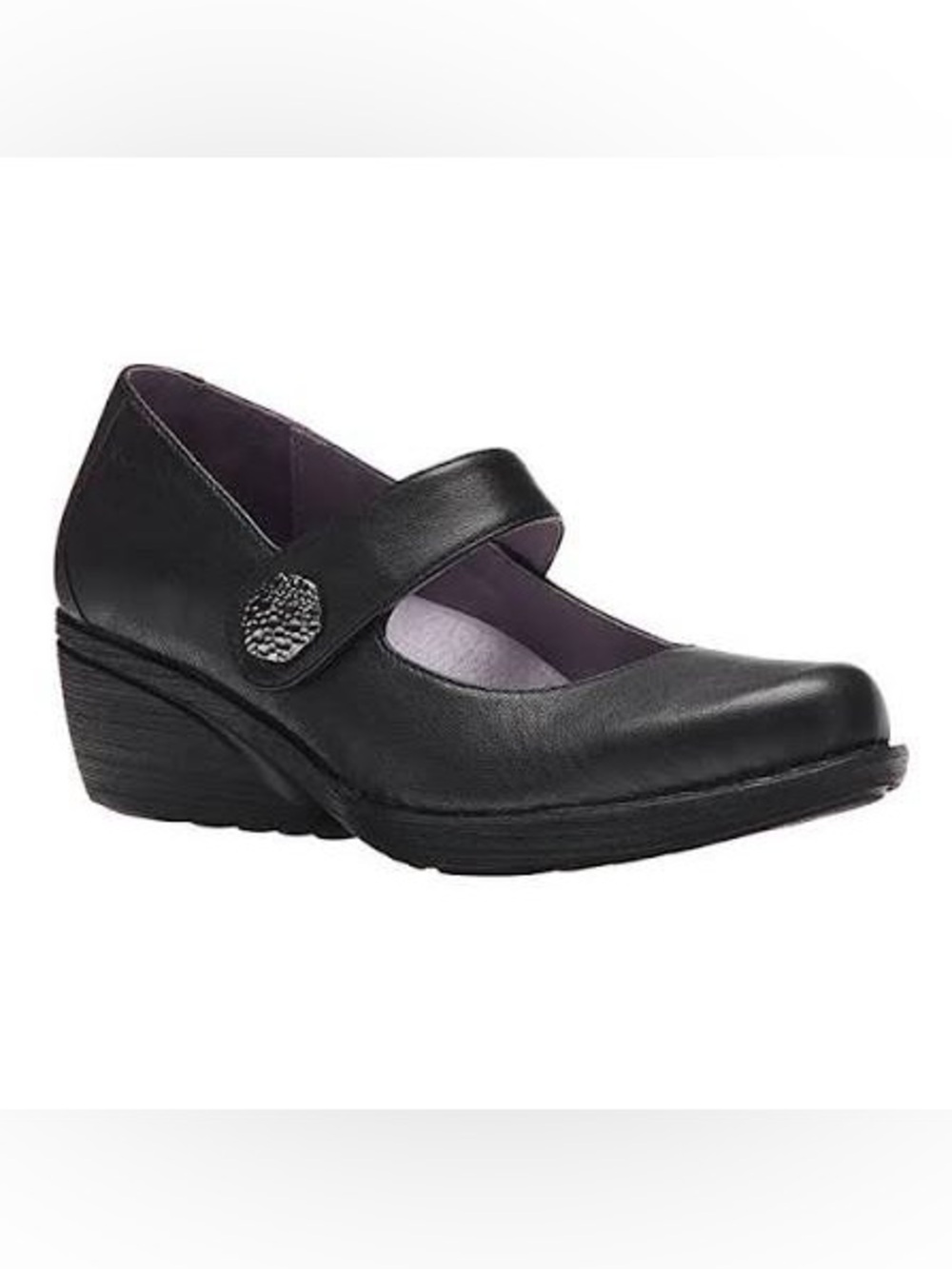 Dansko | Adelle Black Leather Mary Jane Wedge Shoes, Size 40